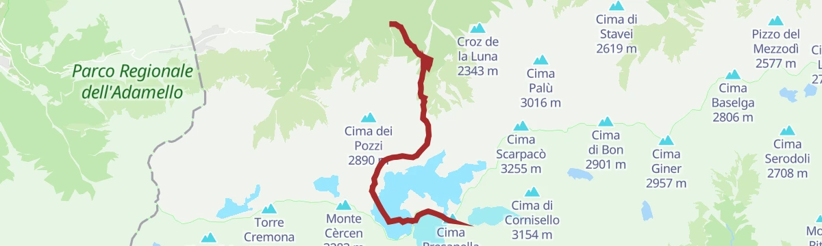 Route map: Cima Presanella peak